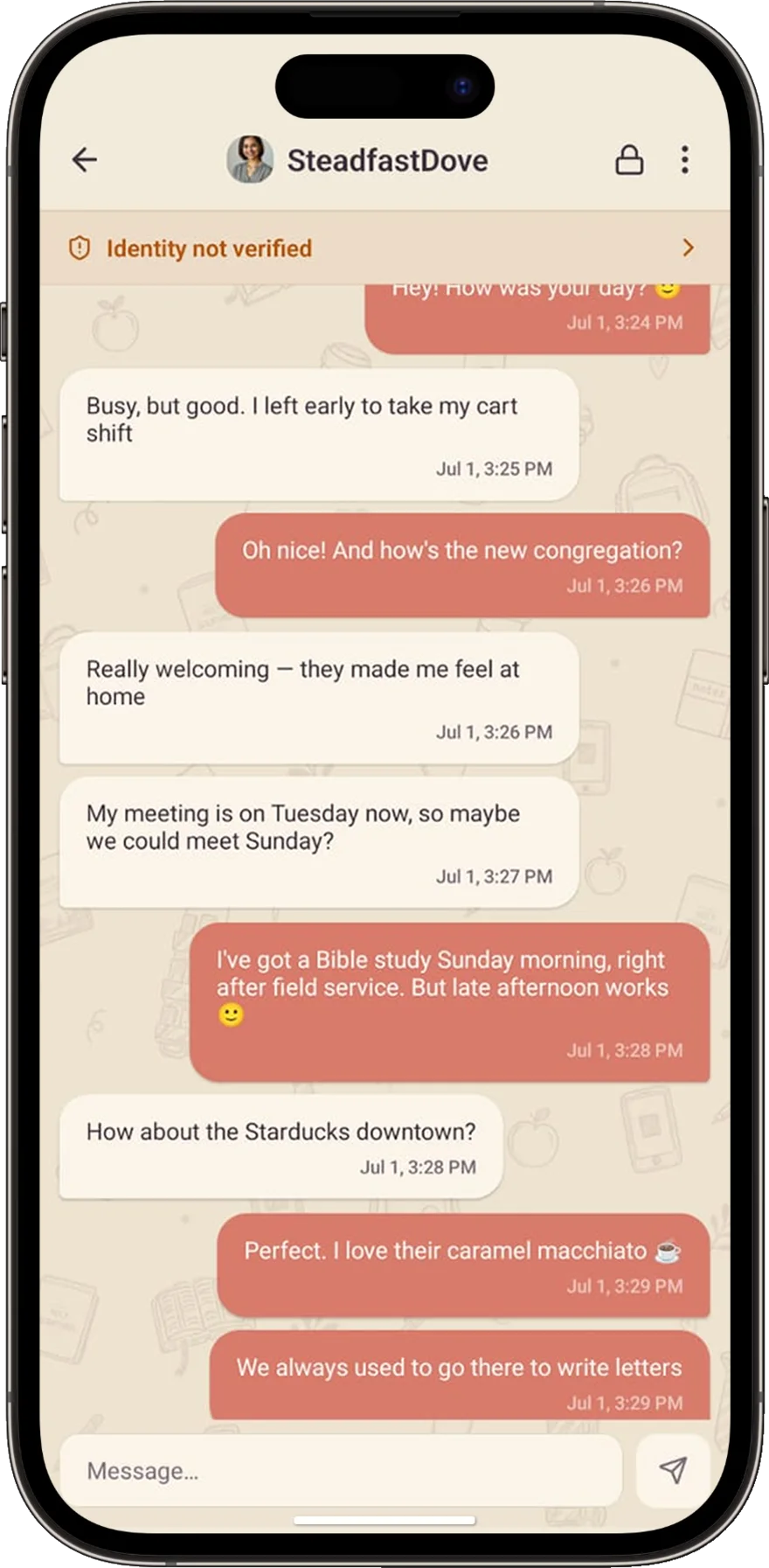 A chat conversation in the JWith app
